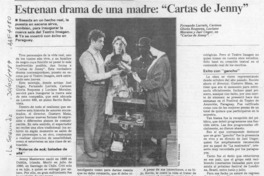 Estrenan drama de una madre, "Cartas de Jenny"  [artículo].
