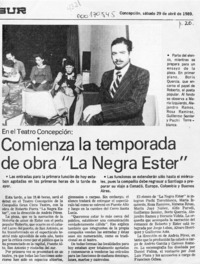 Comienza la temporada de obra "La Negra Ester"  [artículo].