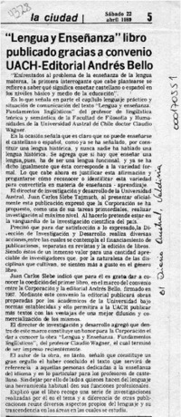 "Lengua y enseñanza" libro publicado gracias a convenio UACH-Editorial Andrés Bello  [artículo].