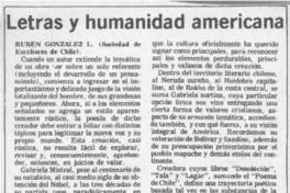 Letras y humanidad americana  [artículo] Rubén González L.