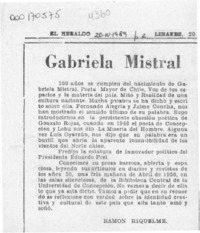 Gabriela Mistral  [artículo] Ramón Riquelme.