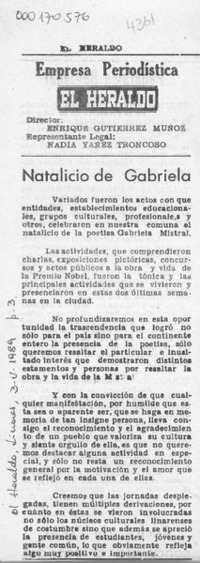 Natalicio de Gabriela  [artículo].