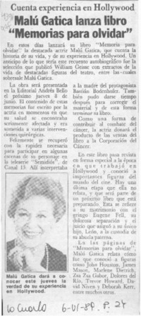 Malú Gatica lanza libro "Memorias para olvidar"