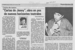"Cartas de Jenny", obra en pos de nuevos horizontes teatrales