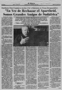 "En vez de rechazar el Apartheid, somos grandes amigos de Sudáfrica"  [artículo] F. V. D.
