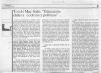 Tomás Mac Hale, "Educación chilena, doctrina y políticas"  [artículo].