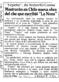Mostrarán en Chile nueva obra del che que escribió "La Nona"  [artículo].