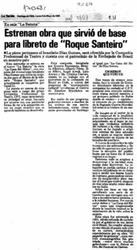 Estrenan obra que sirvió de base para libreto de "Roque Santeiro  [artículo].