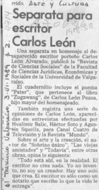 Separata para escritor Carlos León  [artículo].