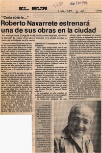 Roberto Navarrete estrenará una de sus obras en la ciudad  [artículo].