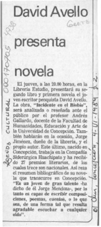 David Avello presenta novela  [artículo].