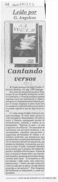 Cantando versos  [artículo] G. Angelcos.