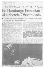 En Hamburgo presentan "La secreta obscenidad"  [artículo].