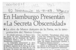 En Hamburgo presentan "La secreta obscenidad"  [artículo].