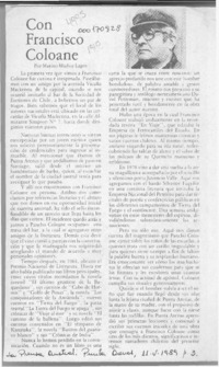 Con Francisco Coloane  [artículo] Marino Muñoz Lagos.