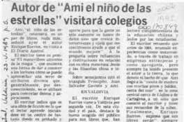 Autor de "Ami el niño de las estrellas" visitará colegios  [artículo].