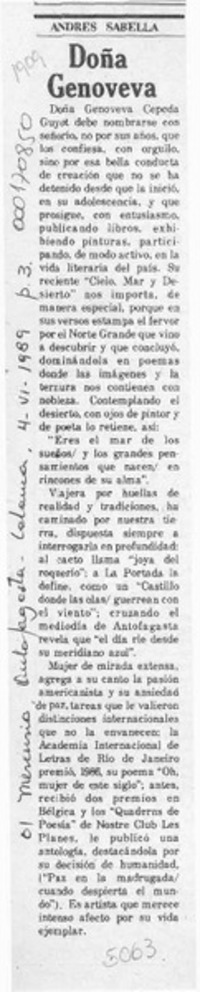 Doña Genoveva  [artículo] Andrés Sabella.