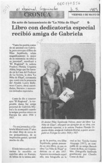 Libro con dedicatoria especial recibió amiga de Gabriela  [artículo].