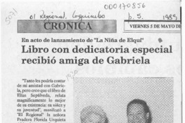Libro con dedicatoria especial recibió amiga de Gabriela  [artículo].