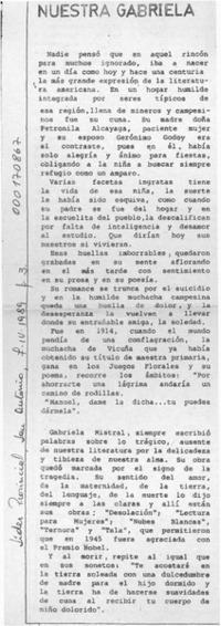Nuestra Gabriela  [artículo].