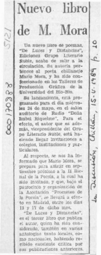 Nuevo libro de M. Mora  [artículo].