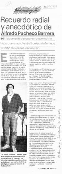 Recuerdo radial y anecdótico de Alfredo Pacheco Barrera  [artículo].