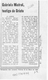 Gabriela Mistral, testigo de Cristo  [artículo] Bernardino Piñera.