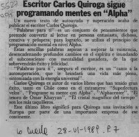 Escritor Carlos Quiroga sigue programando mentes en "Alpha"