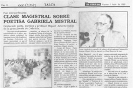 Clase magistral sobre poetisa Gabriela Mistral  [artículo].