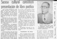 Suceso cultural constituyó presentación de libro poético  [artículo].