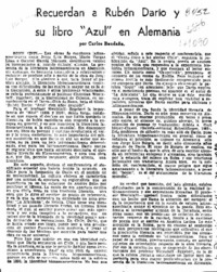 Recuerdan a Rubén Darío y su libro "Azul" en Alemania  [artículo] Carlos Bendaña.