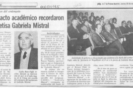 Con acto académico recordaron a poetisa Gabriela Mistral  [artículo].