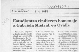 Estudiantes rindieron homenaje a Gabriela Mistral, en Ovalle  [artículo].