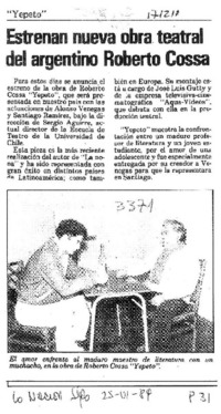 Estrenan nueva obra teatral del argentino Roberto Cossa  [artículo].