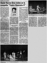 Daniel Barros Grez revive en la compañía "Teatro Itinerante II"
