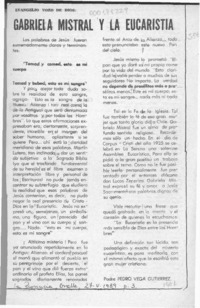 Gabriela Mistral y la Eucaristía  [artículo] Pedro Vega Gutiérrez.