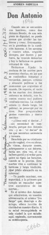 Don Antonio  [artículo] Andrés Sabella.