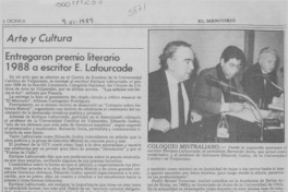 Entregaron premio literario 1988 a escritor E. Lafourcade  [artículo].