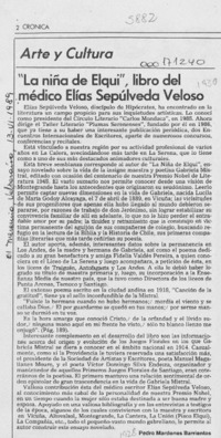 "La niña de Elqui", libro del médico Elías Sepúlveda Veloso  [artículo] Pedro Mardones Barrientos.