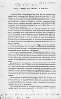 Vida y obra de Gabriela Mistral  [artículo] Sady Zañartu.