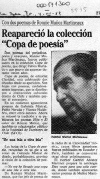 Reapareció la colección "Copa de poesía"  [artículo].