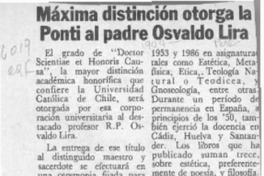 Máxima distinción otorga la Ponti al padre Osvaldo Lira