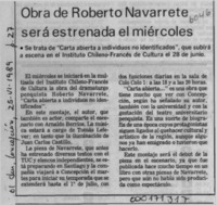 Obra de Roberto Navarrete será estrenada el miércoles  [artículo].
