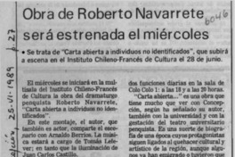 Obra de Roberto Navarrete será estrenada el miércoles  [artículo].