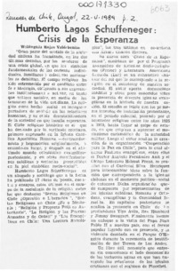Humberto Lagos Schuffeneger, "Crisis de la esperanza"  [artículo] Wellington Rojas Valdebenito.
