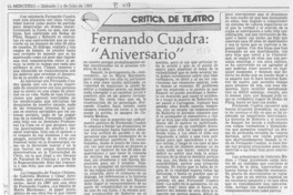 Fernando Cuadra, "Aniversario"  [artículo] Agustín Letelier.