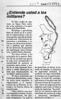 Entiende usted a los militares?  [artículo].