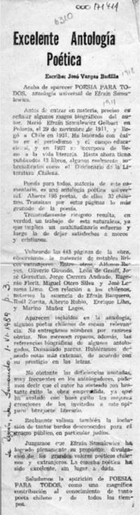 Excelente antología poética  [artículo] José Vargas Badilla.