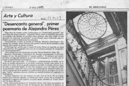 "Desencanto general", primer poemario de Alejandro Pérez  [artículo] Isabel Barrientos Díaz.