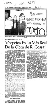 Alonso Venegas, "Yepeto" es lo más real de la obra de R. Cossa  [artículo].